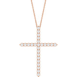 14K Gold Round Lab-Grown Diamond Accented Cross Necklace or Pendant – 1.8-2.4mm Stones - Rose Gold