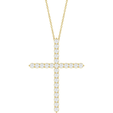 14K Gold Round Natural Diamond Accented Cross Necklace or Pendant – up to 1/6 CTW - Yellow Gold