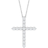 14K Gold Round Lab-Grown Diamond Accented Cross Necklace or Pendant – 1.8-2.4mm Stones - White Gold