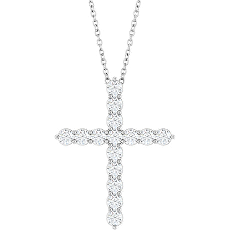14K Gold Round Lab-Grown Diamond Accented Cross Necklace or Pendant – 1.8-2.4mm Stones - White Gold