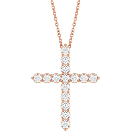 14K Gold Round Natural Diamond Accented Cross Necklace or Pendant – up to 1/6 CTW - Rose Gold