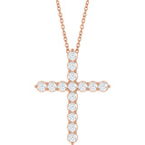 14K Gold Round Lab-Grown Diamond Accented Cross Necklace or Pendant – 1.8-2.4mm Stones - Rose Gold