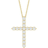 14K Gold Round Lab-Grown Diamond Accented Cross Necklace or Pendant – 1.8-2.4mm Stones - Yellow Gold