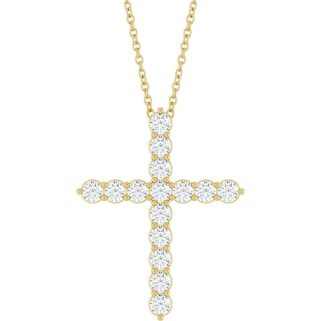 14K Gold Round Lab-Grown Diamond Accented Cross Necklace or Pendant – 1.8-2.4mm Stones - Yellow Gold