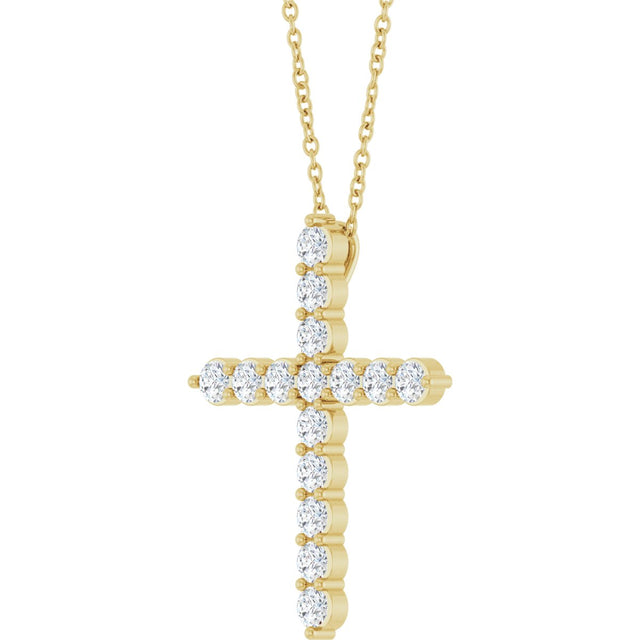14K Gold Round Lab-Grown Diamond Accented Cross Necklace or Pendant – 1.8-2.4mm Stones - Yellow Gold - view 2