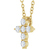 14K Gold Round Lab-Grown Diamond Accented Cross Necklace or Pendant – 1.8-2.4mm Stones - Yellow Gold - view 2