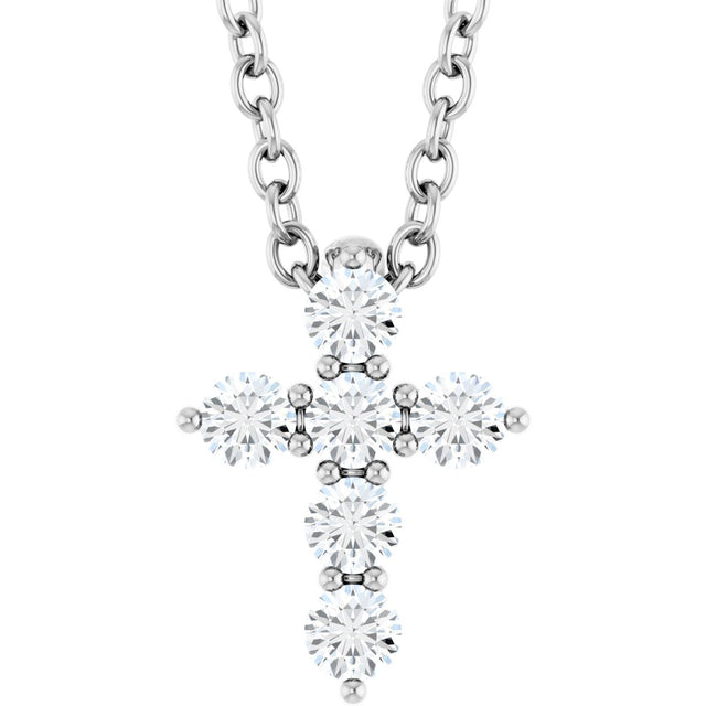 Platinum Round Natural Diamond Accented Cross Necklace or Pendant – up to 1/6 CTW