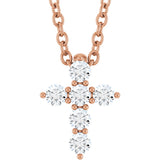 14K Gold Round Lab-Grown Diamond Accented Cross Necklace or Pendant – 1.8-2.4mm Stones - Rose Gold