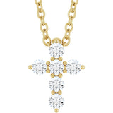 14K Gold Round Lab-Grown Diamond Accented Cross Necklace or Pendant – 1.8-2.4mm Stones - Yellow Gold