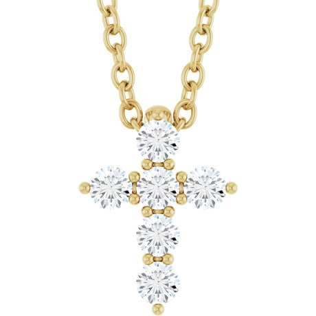 14K Gold Round Lab-Grown Diamond Accented Cross Necklace or Pendant – 1.8-2.4mm Stones - Yellow Gold