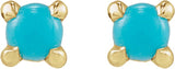 14K Gold Natural Turquoise Round Rose-Cut 4-Prong Claw Stud Earrings - Yellow Gold - view 2