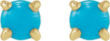 14K Gold Natural Turquoise Round Rose-Cut 4-Prong Claw Stud Earrings - Yellow Gold