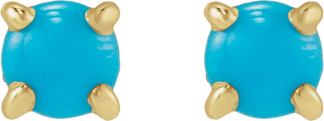 14K Gold Natural Turquoise Round Rose-Cut 4-Prong Claw Stud Earrings - Yellow Gold
