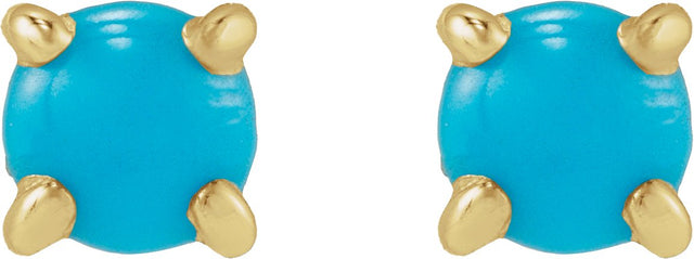 14K Gold Natural Turquoise Round Rose-Cut 4-Prong Claw Stud Earrings - Yellow Gold