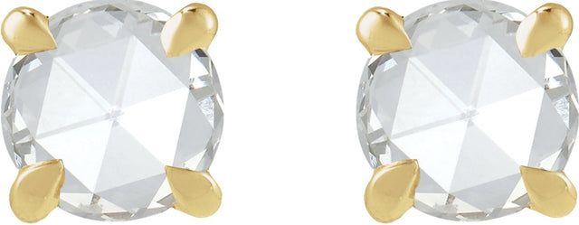 14K Gold Natural Diamond Round Rose-Cut 4-Prong Claw Stud Earrings - Yellow Gold - view 2