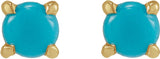 14K Gold Natural Turquoise Round Rose-Cut 4-Prong Claw Stud Earrings - Yellow Gold - view 2