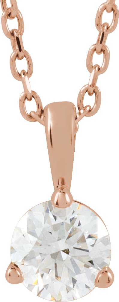 14K Gold Round Lab-Grown Diamond Solitaire Necklace or Pendant - Rose Gold