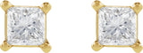 14K Gold Natural Diamond Square 4-Prong Lightweight Stud Earrings - Yellow Gold