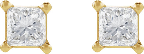 14K Gold Natural Diamond Square 4-Prong Lightweight Stud Earrings - Yellow Gold