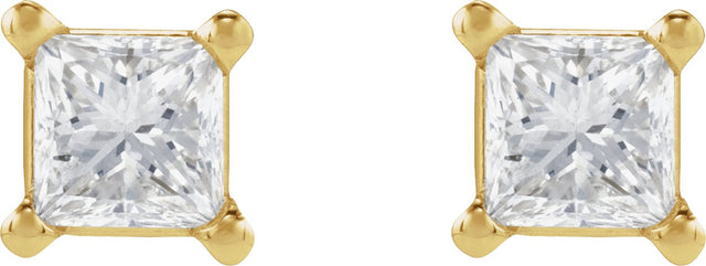 14K Gold Natural Diamond Square 4-Prong Lightweight Stud Earrings - Yellow Gold