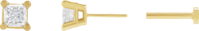 14K Gold Natural Diamond Square 4-Prong Lightweight Stud Earrings - Yellow Gold - view 2