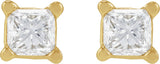 14K Gold Natural Diamond Square 4-Prong Lightweight Stud Earrings - Yellow Gold - view 2