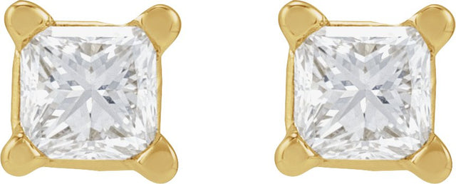 14K Gold Natural Diamond Square 4-Prong Lightweight Stud Earrings - Yellow Gold - view 2