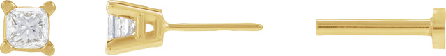 14K Gold Natural Diamond Square 4-Prong Lightweight Stud Earrings - Yellow Gold - view 3