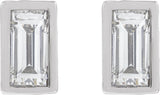 14K Gold Natural Diamond Straight Baguette Bezel-Set Stud Earrings – 2.5x1.5mm - White Gold - view 2