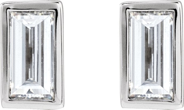 14K Gold Natural Diamond Straight Baguette Bezel-Set Stud Earrings – 2.5x1.5mm - White Gold - view 2