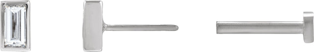 14K Gold Natural Diamond Straight Baguette Bezel-Set Stud Earrings – 2.5x1.5mm - White Gold - view 3