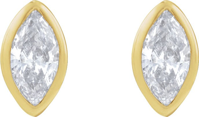 14K Gold Natural Diamond Marquise Bezel-Set Stud Earrings – 3.5x1.75mm - Yellow Gold - view 2