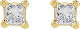 14K Gold Natural Diamond Square 4-Prong Lightweight Stud Earrings - Yellow Gold - view 2