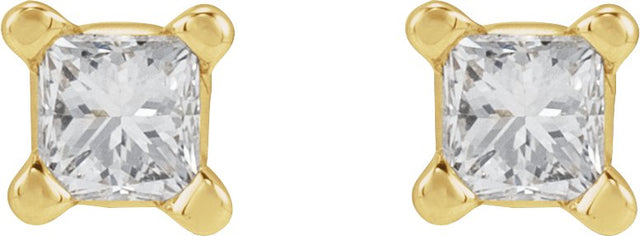14K Gold Natural Diamond Square 4-Prong Lightweight Stud Earrings - Yellow Gold - view 2