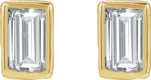 14K Gold Natural Diamond Straight Baguette Bezel-Set Stud Earrings – 2.5x1.5mm - Yellow Gold - view 2