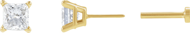 14K Gold Natural Diamond Square 4-Prong Lightweight Stud Earrings - Yellow Gold - view 3