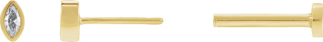 14K Gold Natural Diamond Marquise Bezel-Set Stud Earrings – 3.5x1.75mm - Yellow Gold - view 3