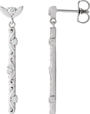 14K Gold Round Natural Diamond Vintage-Inspired Earrings – 1.8mm Stones - White Gold