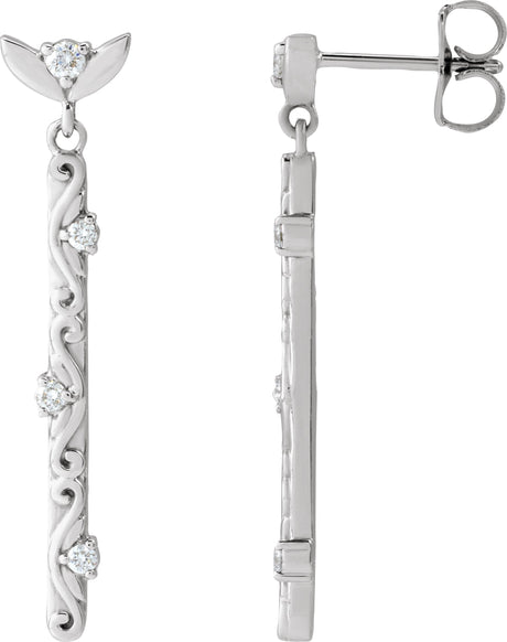 14K Gold Round Natural Diamond Vintage-Inspired Earrings – 1.8mm Stones - White Gold