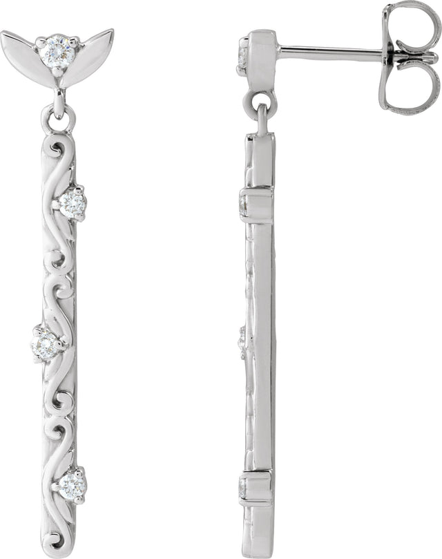 14K Gold Round Natural Diamond Vintage-Inspired Earrings – 1.8mm Stones - White Gold