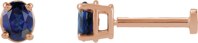 14K Gold Natural Blue Sapphire Oval 4-Prong Lightweight Stud Earrings - Rose Gold