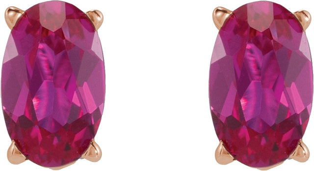 14K Gold Natural Ruby Oval 4-Prong Lightweight Stud Earrings - Rose Gold - view 2
