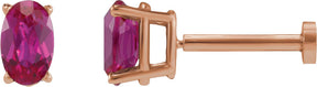 14K Gold Natural Ruby Oval 4-Prong Lightweight Stud Earrings - Rose Gold