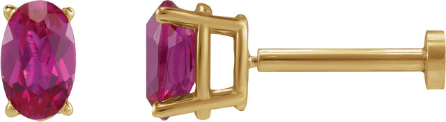 14K Gold Natural Ruby Oval 4-Prong Lightweight Stud Earrings - Yellow Gold