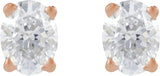 14K Gold Natural Diamond Oval 4-Prong Lightweight Stud Earrings - Rose Gold - view 2