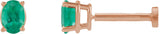 14K Gold Natural Emerald Oval 4-Prong Lightweight Stud Earrings - Rose Gold