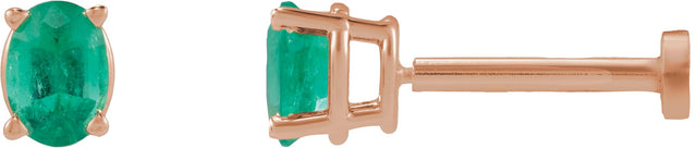 14K Gold Natural Emerald Oval 4-Prong Lightweight Stud Earrings - Rose Gold