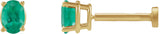 14K Gold Natural Emerald Oval 4-Prong Lightweight Stud Earrings - Yellow Gold