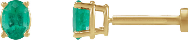 14K Gold Natural Emerald Oval 4-Prong Lightweight Stud Earrings - Yellow Gold