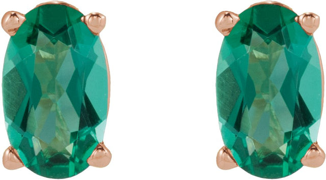 14K Gold Lab-Grown Emerald Oval 4-Prong Lightweight Stud Earrings - Rose Gold - view 2